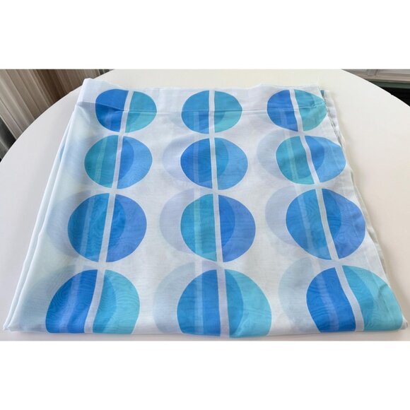 Vintage 70s curtain, blue oval geometric print, sheer, not hemmed, per panel - Picture 6 of 10